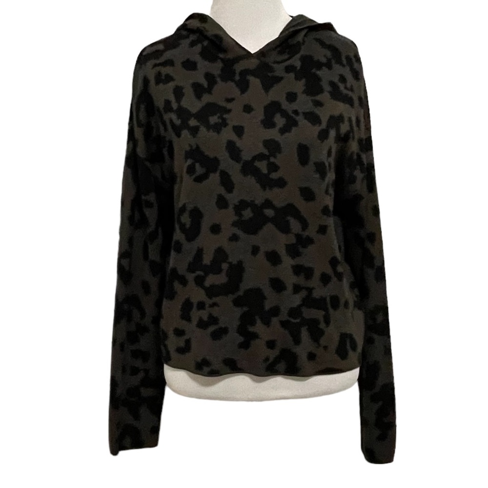 Anthropology Kasia Black Leopard Knit Sweater Hoodie S